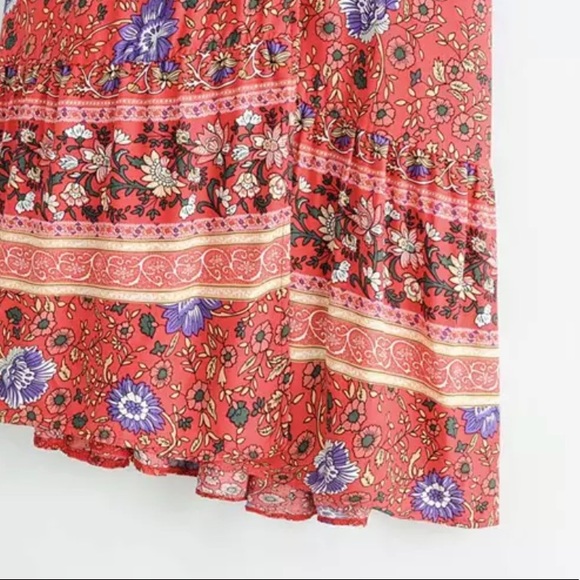 Boho Floral Gypsy Print Maxi Wrap Dress red - Picture 12 of 14